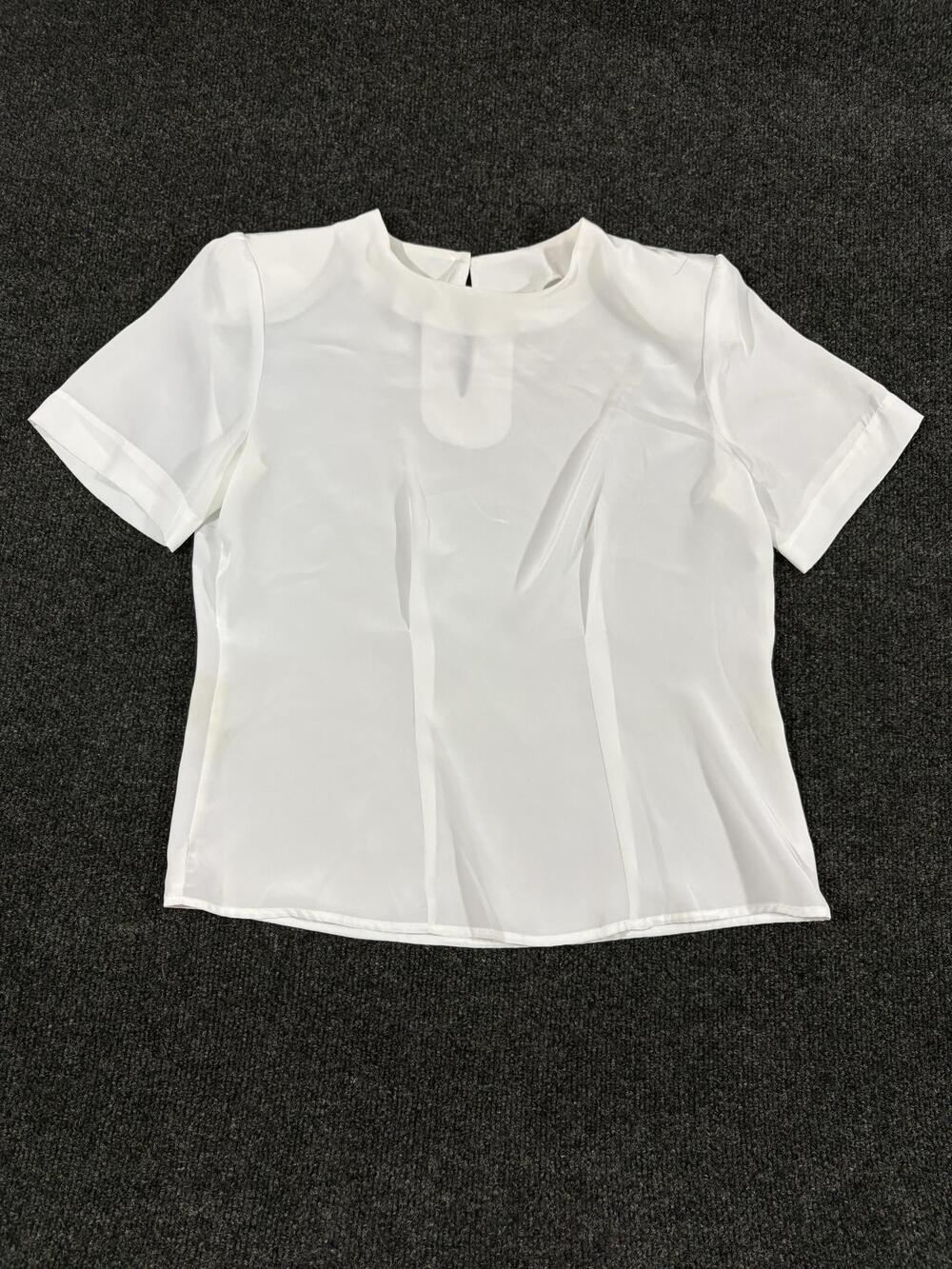 Anna Kristie Blouse Womens Petite 6 White Short Sleeve Sheer Chiffon Top